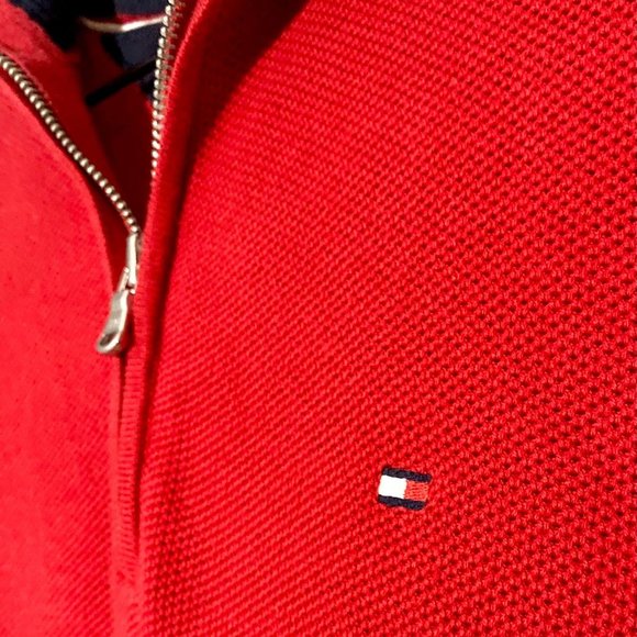 Red Men's Tommy Hilfiger Long Sleeve Sweater With Mid-Zipper- Size XL - Picture 4 of 4